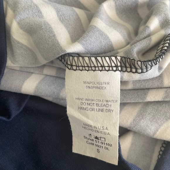 Burgundy Apparel - Navy Stripe V-Neck Short Sleeve Tunic Top - Picture 9 of 9